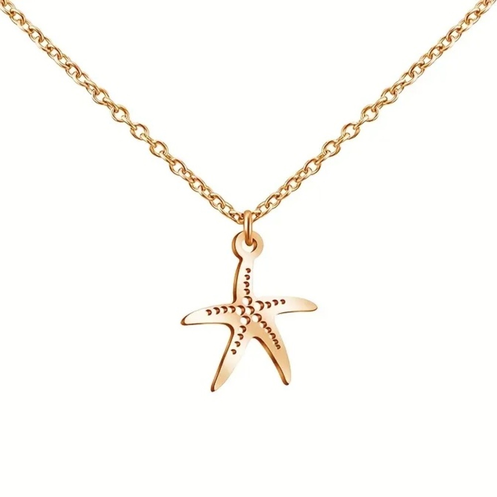 Coastal Rose Gold Tone Stainless Starfish Necklace For Beach/Vacation/Resortwear